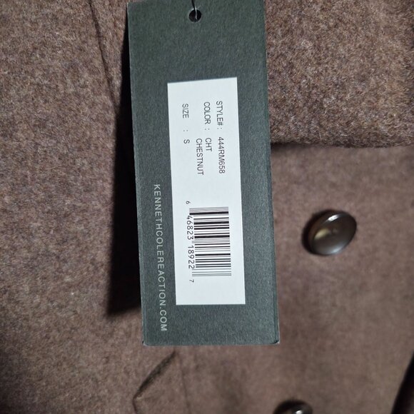 Kenneth Cole Reaction Chestnut Double-Breasted Peacoat Men's Small Wool Blend - Picture 3 of 9